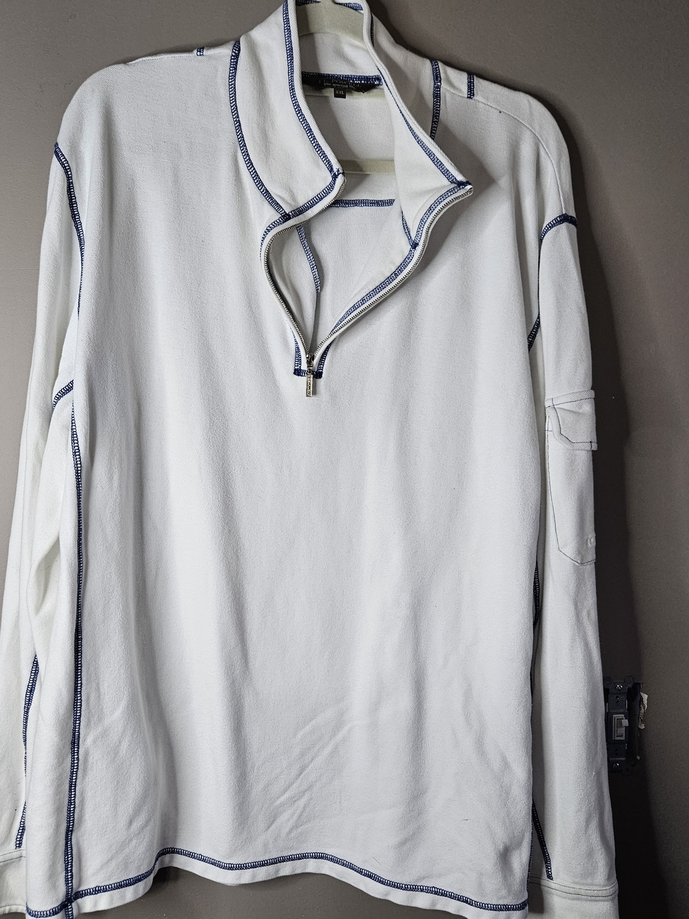 Men's White Quarter-Zip Sweater with Contrast Stitching With Ptp 25"